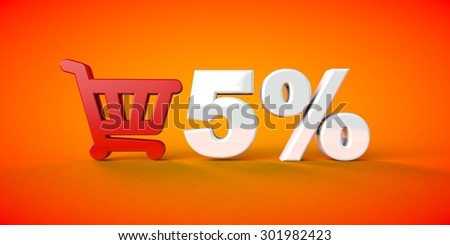 5 percent discount shopping cart Online Store Coupon 3D orange