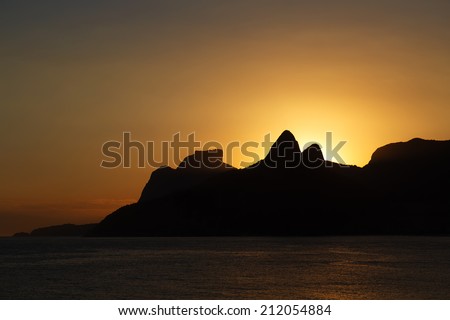 Sunset mountain sea beach Ipanema, Leblon from Arpoador , Rio de Janeiro , Brazil