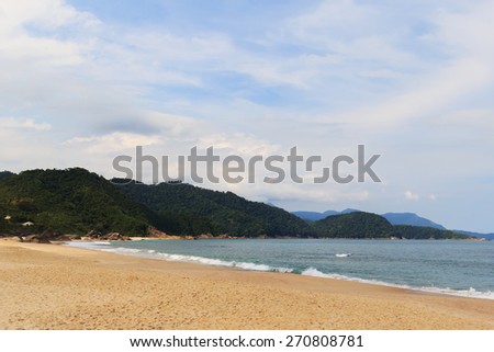 Beach Praia de Fora and mountains, calm sea, Trindade, Paraty bay, state Rio de Janeiro, Brazil