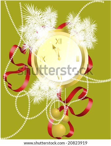 The image of decorated New Year clock (illustration)