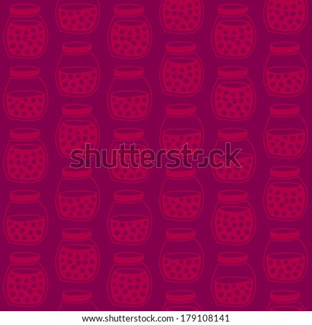 Cherry jam jars pattern. Seamless illustration.