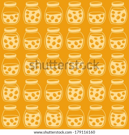Hand drawn Apricot jam jars pattern. Seamless illustration.