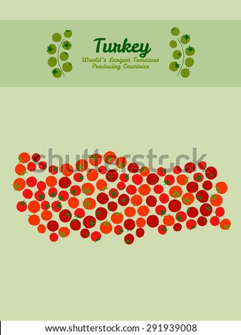 Red tomato background. Turkey map poster or card. Tomato flyer or leaflet. Turkey map poster or card. Series: World\'??s Largest Tomatoes Producing Countries. Vegan food card. Invitation.