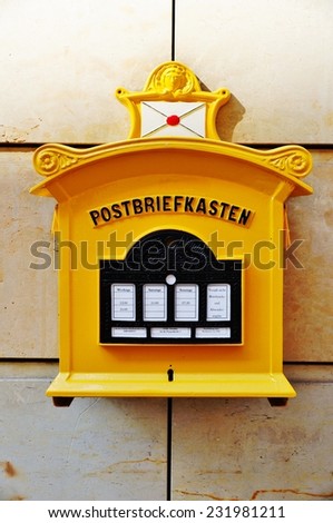 DRESDEN, GERMANY --23 JULY 2013-- A vintage postbox from the German postal service marked 