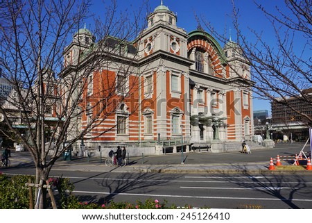 OSAKA, JAPAN --14 DECEMBER 2014-- The Osaka City Central Public Hall, built in the new Renaissance style, opened in 1918 in what is now the second largest city in Japan.