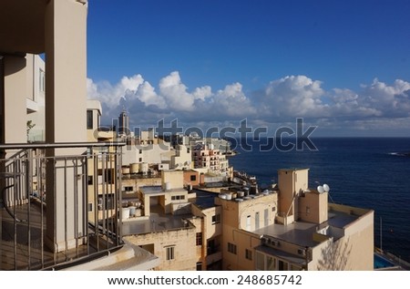 ST JULIANS, MALTA 26 JANUARY 2015 The town of St Julians, located on the Mediterranean coast north of Valletta, is a popular tourist destination with many hotels and restaurants.