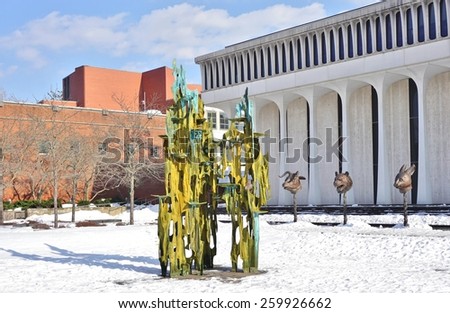 PRINCETON, NJ -8 MARCH 2015- Editorial: Designed in 1966 by architect Minoru Yamasaki, Robertson Hall houses the Woodrow Wilson School of Public and International Affairs at Princeton University.