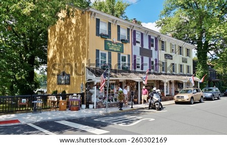 LAMBERTVILLE, NJ -CIRCA AUGUST 2014- Editorial: The charming historic town of Lambertville, located on the Delaware River in Hunterdon County, is nicknamed the ??antiques capital of New Jersey