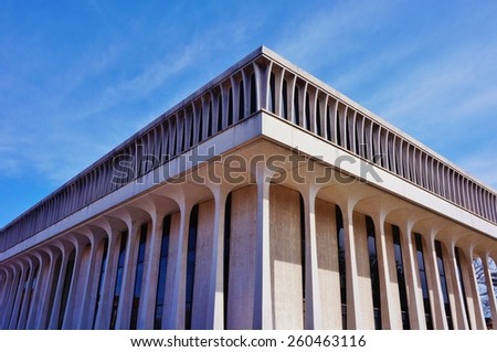 PRINCETON, NJ -8 MARCH 2015- Editorial: Designed in 1966 by architect Minoru Yamasaki, Robertson Hall houses the Woodrow Wilson School of Public and International Affairs at Princeton University.