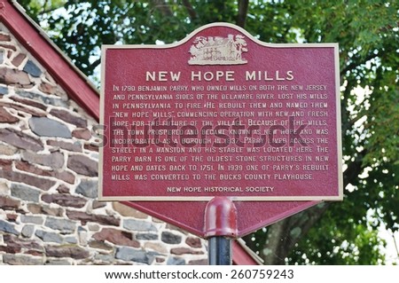 NEW HOPE, PA -CIRCA AUG 2014- Editorial: Historic New Hope, Pennsylvania, across the Delaware River from Lambertville, NJ, houses many cafes, festivals, and the famed Bucks County Playhouse theater.