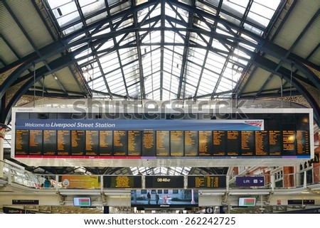 LONDON, ENGLAND -15 MARCH 2015- Editorial: Abellio Greater Anglia trains bound for Cambridge, England, depart London from the Liverpool Street station.