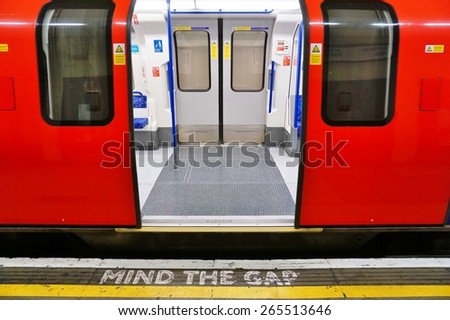 LONDON, ENGLAND -12 MARCH 2015- Editorial: The London Underground (familiarly called the Tube) is a public transit system serving 270 stations in greater London. Passengers pay with the Oyster card.