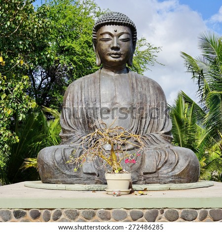 LAHAINA, HI -31 MAR 2015- Editorial: Built on the sacred Hawaiian site of Puunoa Point in Maui, the Lahaina Jodo Mission is a Buddhist temple commemorating Japanese immigration to Hawaii.
