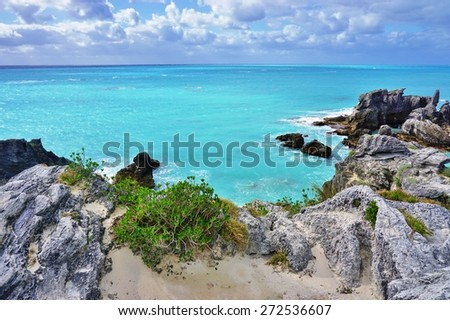 SOUTHAMPTON, BERMUDA â??14 FEBRUARY 2015â?? Elbow, Coral, Astwood Cove, Warwick Long Bay and Horseshoe Bay are beaches with turquoise water and pink sand located on the Southeast of Bermuda.