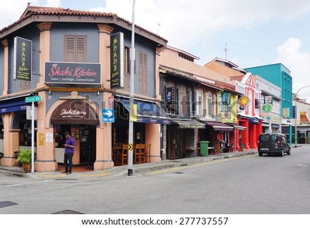 SINGAPORE -17 APRIL 2015- The busy neighborhood of Little India (Tekka) in Singapore east of the Singapore River around Serangoon Road is home to many Hindu temples, Buddhist temples and mosques.
