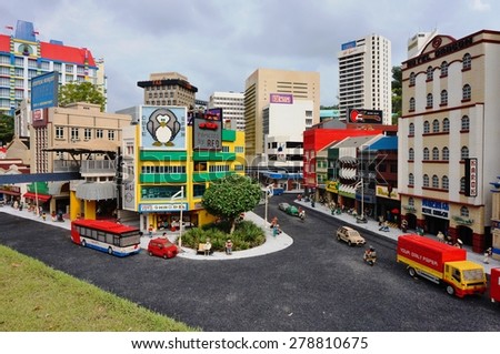 JOHOR, MALAYSIA -3 AUGUST 2014- Scenes from Medan Pasar in Kuala Lumpur built out of Lego bricks at the Miniland attraction in Legoland Malaysia, opened in 2012.