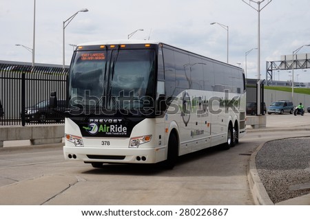 DETROIT, MI -21 MAY 2015- The Michigan Flyer coach bus shuttle connects the Detroit Metropolitan Wayne County Airport (DTW) with Ann Arbor and East Lansing.
