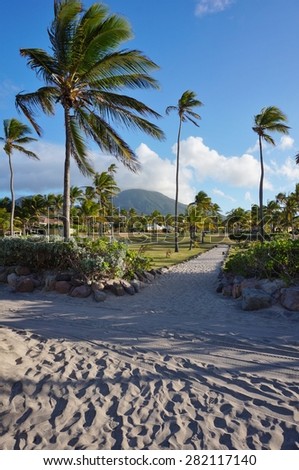 ST JAMES, NEVIS -20 MAR 2014- Built on the windward north side of the Caribbean island of Nevis, the Nesbit Plantation Beach Club is now a hotel.