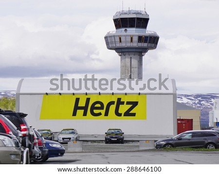 TROMSO, NORWAY -30 MAY 2015- Hertz car rental at the Tromso Airport (Lufthavn) Langnes (TOS), north of the Arctic Circle.