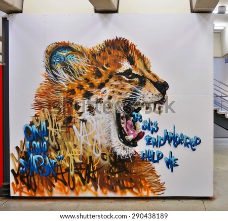 PARIS, FRANCE -20 JUNE 2015- Je Suis Endangered animal mural street art series by Louis Masai on display at the Gare du Nord railway station in Paris from 27 May to 8 July 2015.