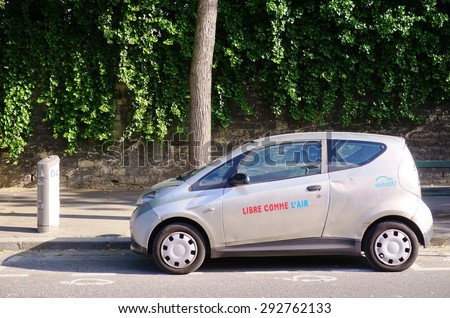PARIS, FRANCE -20 JUNE 2015- Launched in 2011, Autolib is a car sharing service of over 3000 electric cars parked at over 900 in the greater Paris metropolitan area.
