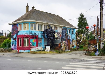 RENNES, FRANCE -14 JUNE 2015- L\'Elaboratoire is an artists squat in the eastern area of Rennes, the capital of Brittany in France. Colorful graffiti street art lines its walls.