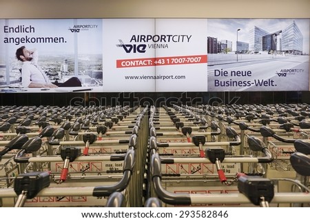 VIENNA, AUSTRIA -23 JUNE 2015- The Vienna International Airport (VIE), located in Schwechat, is a hub for Austrian Airlines (OS).