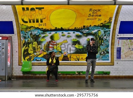 PARIS, FRANCE -15 JUNE 2015- The Duroc station, on the Line 13 of the Paris metro, was transformed into Durock for one week to advertise the Rock-en-Seine rock music festival.