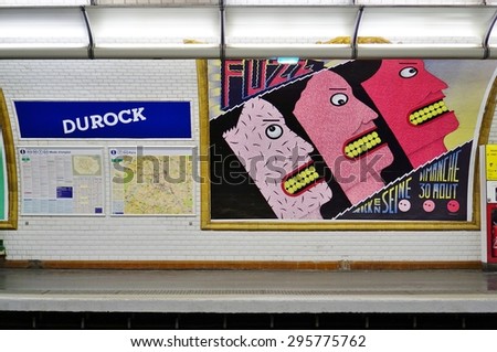 PARIS, FRANCE -15 JUNE 2015- The Duroc station, on the Line 13 of the Paris metro, was transformed into Durock for one week to advertise the Rock-en-Seine rock music festival.