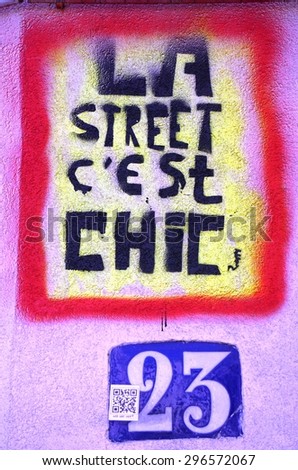PARIS, FRANCE -15 JUNE 2015- Graffiti paintings by famous street artists line the street walls and back alleys of the Butte-aux-Cailles neighborhood in the 13th arrondissement of the French capital.