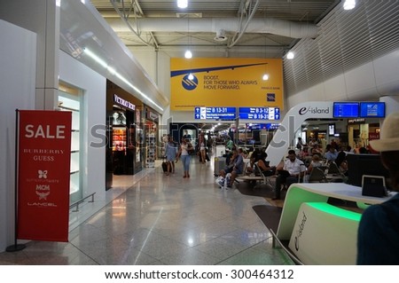 ATHENS, GREECE -22 JULY 2015- Inside the terminal at the Athens International Airport Eleftherios Venizelos (ATH).