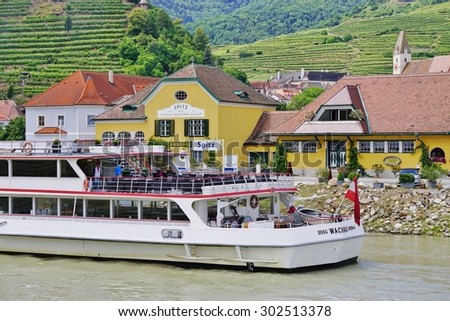 SPITZ, AUSTRIA -25 JULY 2015- The town of Spitz an der Donau along the Danube River in the picturesque Wachau Valley, a UNESCO World Heritage Site, in Lower Austria.