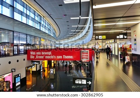 VIENNA, AUSTRIA -29 JUNE 2015- The Vienna International Airport, or Flughafen Wien-Schwechat (VIE), is the largest airport in Austria and a hub for Austrian Airlines (OS).