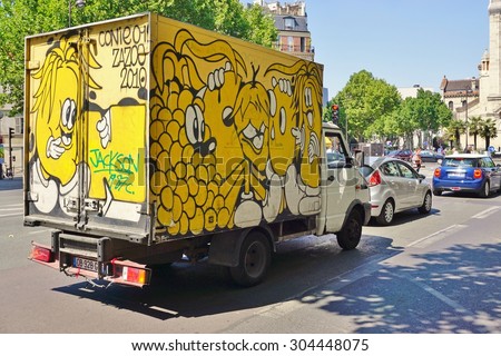 PARIS, FRANCE -20 JUNE 2015- Paris has become one of the European capitals for graffiti street art. Many delivery trucks and vans are spray painted with colorful graffiti tags.
