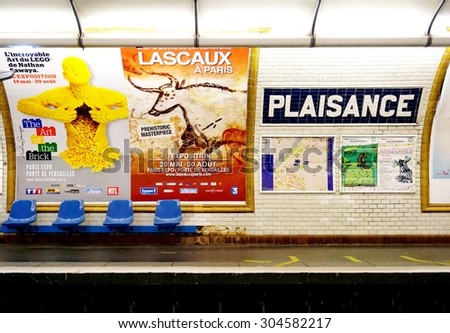 PARIS, FRANCE -8 JULY 2015- The Plaisance station, on Line 13 of the Paris metro subway system, opened in 1937. It is located in the 14th arrondissement of the French capital.