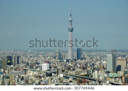 TOKYO, JAPAN -8 AUGUST 2015- High up view of downtown Tokyo, the capital of Japan.