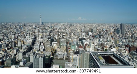 TOKYO, JAPAN -8 AUGUST 2015- High up view of downtown Tokyo, the capital of Japan.