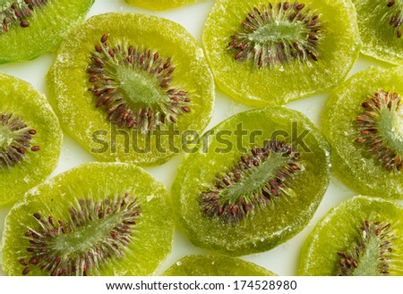 Sliced dried Kiwi fruit   on white background