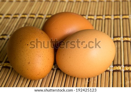 Close up of eggs on bamboo mat for  cook.