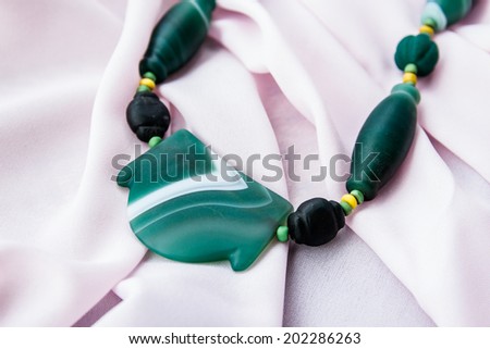 Beads made of semi- precious stones, Green Necklace closeup