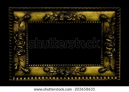 Antique look, rose gold color picture frame isolated on black
