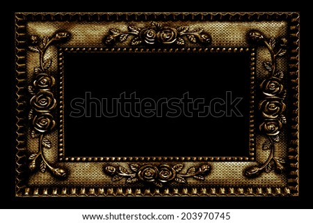 Antique look, rose   picture frame isolated on black