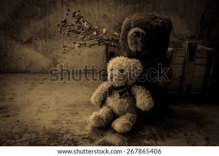 Still life with two teddy bear   in room,vintage  style filter effects,love concept