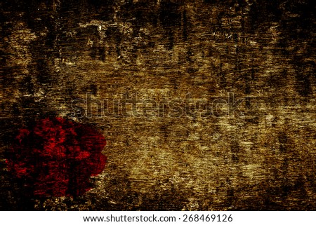 Double exposure old wood texture background with red rose for background,Vintage