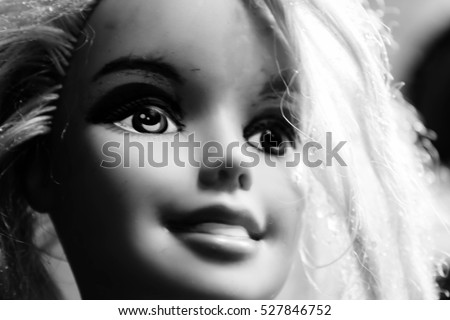Blurry portrait happy doll face,Smiling,Black and white