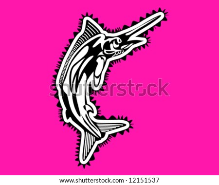 stock vector Marlin tribal fish over pink background