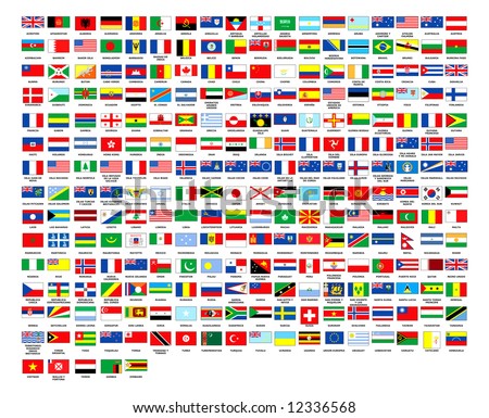 257 World country flags alphabetically order white background