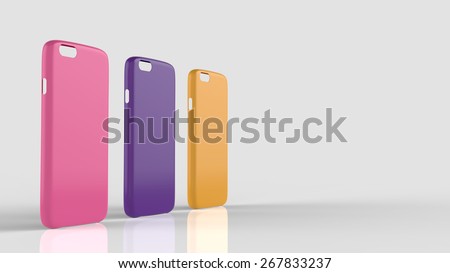 Glossy plastic cases mock-up for smartphone. Widescreen banner with grey background