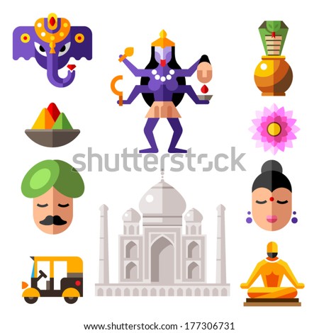Indian color flat icon set Indian color flat icon set