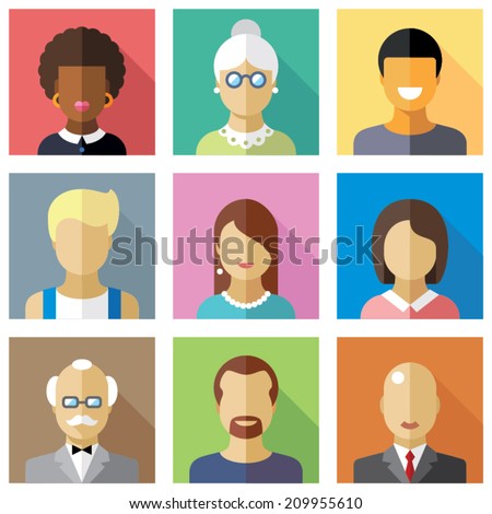Color vector flat icon set and illustration different people character female male child boy girl grandmother grandfather student businessman housewife hired worker Color vector flat icon set and illustration different people character female male child boy girl grandmother grandfather student businessman housewife hired worker